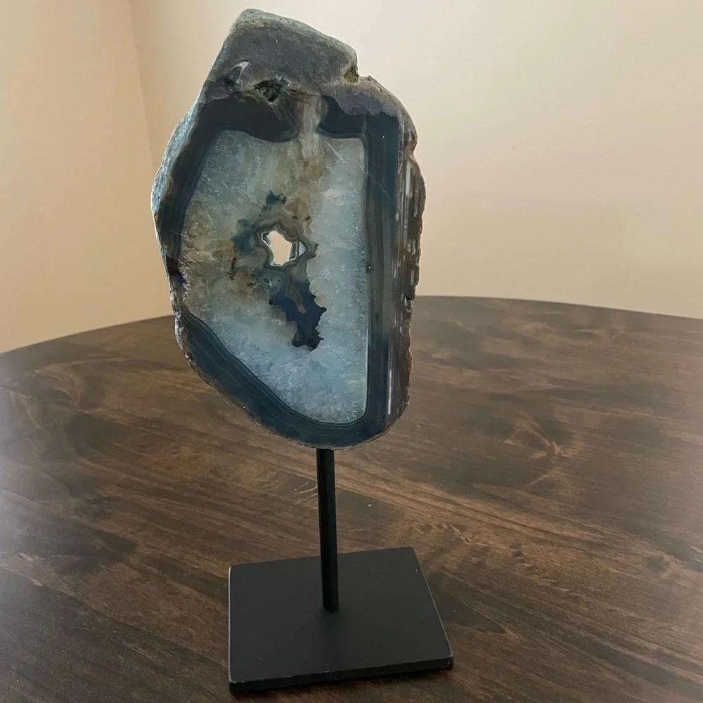 Agate Geode Crystal Mineral With Stand From Brazil